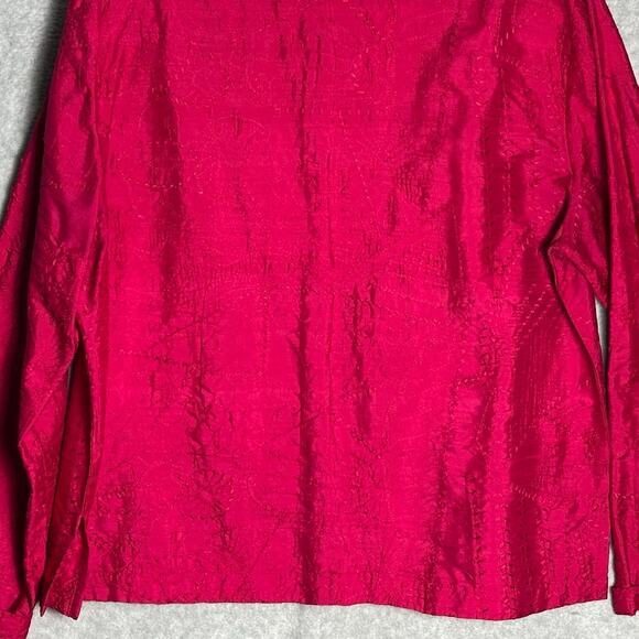 Chicos Sz 2 Medium 100% Silk Dark Pink Embroidered Jacket Mandarin Collar India - Picture 10 of 11